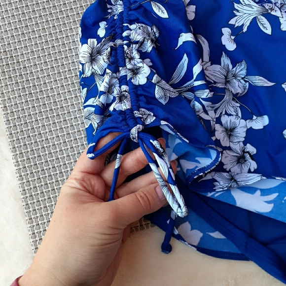 Cacique Swim Floral Surf Swimsuit Skirt Blue Tropic Flower Shaping Plus NEW - Picture 12 of 13
